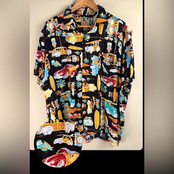Kahala X John Severson Shirt Men's Large Hawaiian Button Up Woody Wagon Shirt - Picture 1 of 10